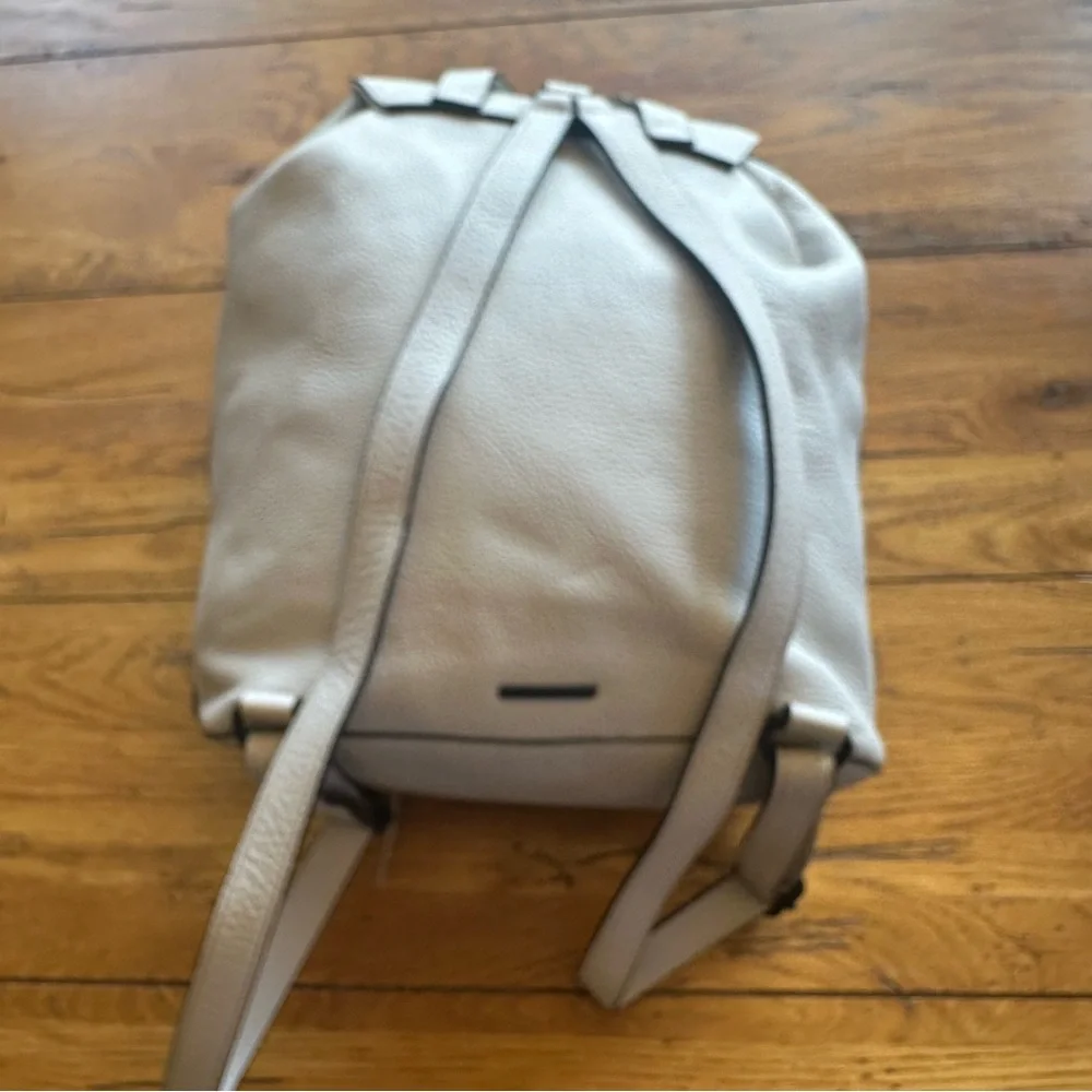 Rebecca Minkoff Cream Pebbled Leather Backpack with Lace Up and Tassel Detail